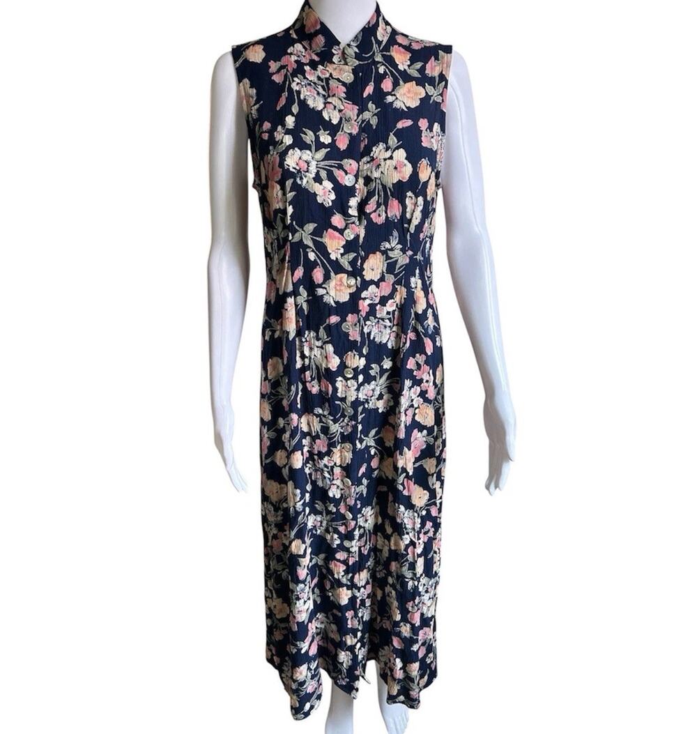 Vintage Coldwater Creek Floral Maxi Dress 10 Button Front Rayon Made USA 90s